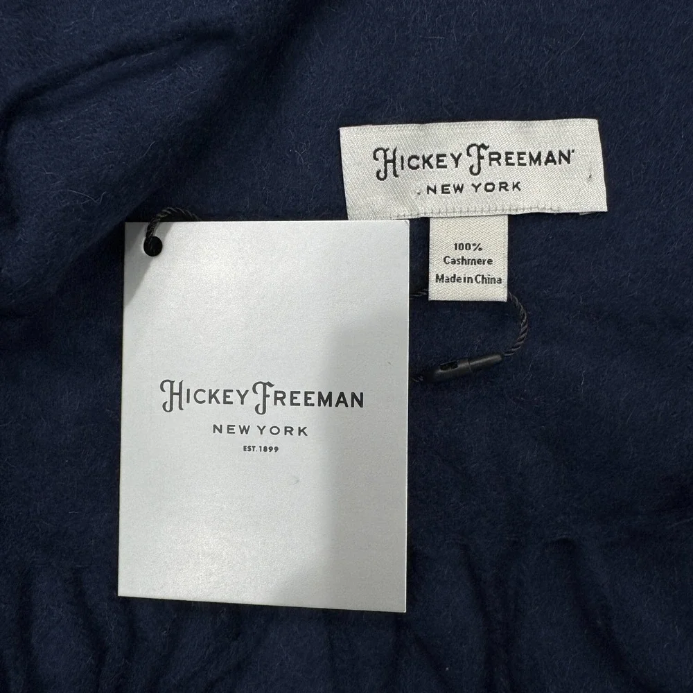 NWT Hickey Freeman New York 100% Cashmere Scarf Navy Fringe Warm Winter‎ $179